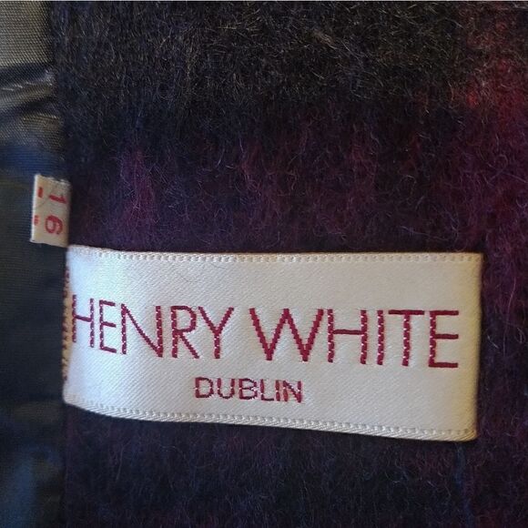 Henry White Dublin Ireland  purple/blue plaid wool and mohair coat size 16 - Picture 8 of 12